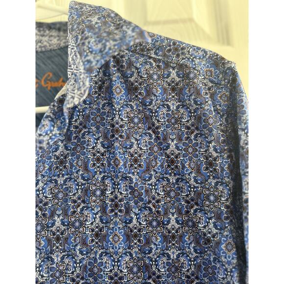 Robert Graham Blue & Brown Mosaic Patterned Contrast Cuff Button Down - Picture 2 of 7